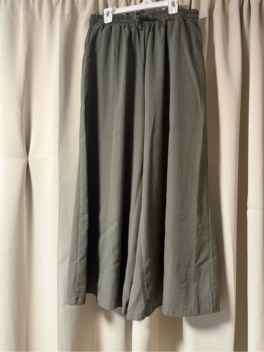 Women’s Elastic Waist Wide-Leg Linen Blend Pants - Olive Green